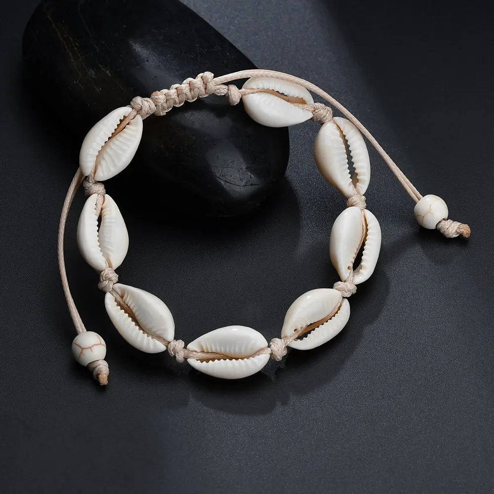 Bracelet de cheville coquillage d'été pour femme, style bohème, corde tressée, chaîne ajustable.