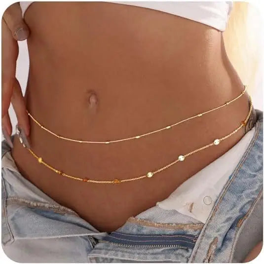 Chaînes de taille étanches pour femmes, plaquées or, en acier inoxydable, ornées de perles cubaines et de perles satellites. Bijou de corps pour ceinture abdominale.