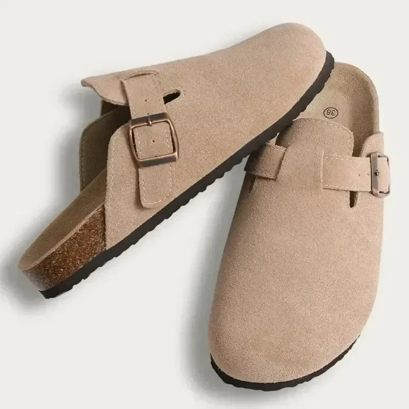 Chaussures pour femmes, pantoufles fermées, sabots en cuir suédé de vachette, nouveautés.
