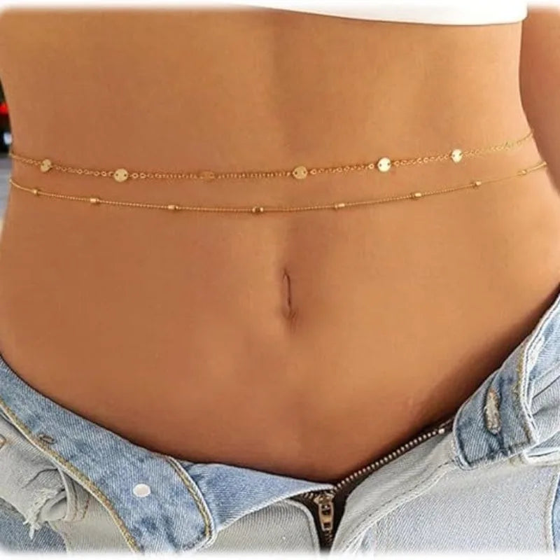 Chaînes de taille étanches pour femmes, plaquées or, en acier inoxydable, ornées de perles cubaines et de perles satellites. Bijou de corps pour ceinture abdominale.
