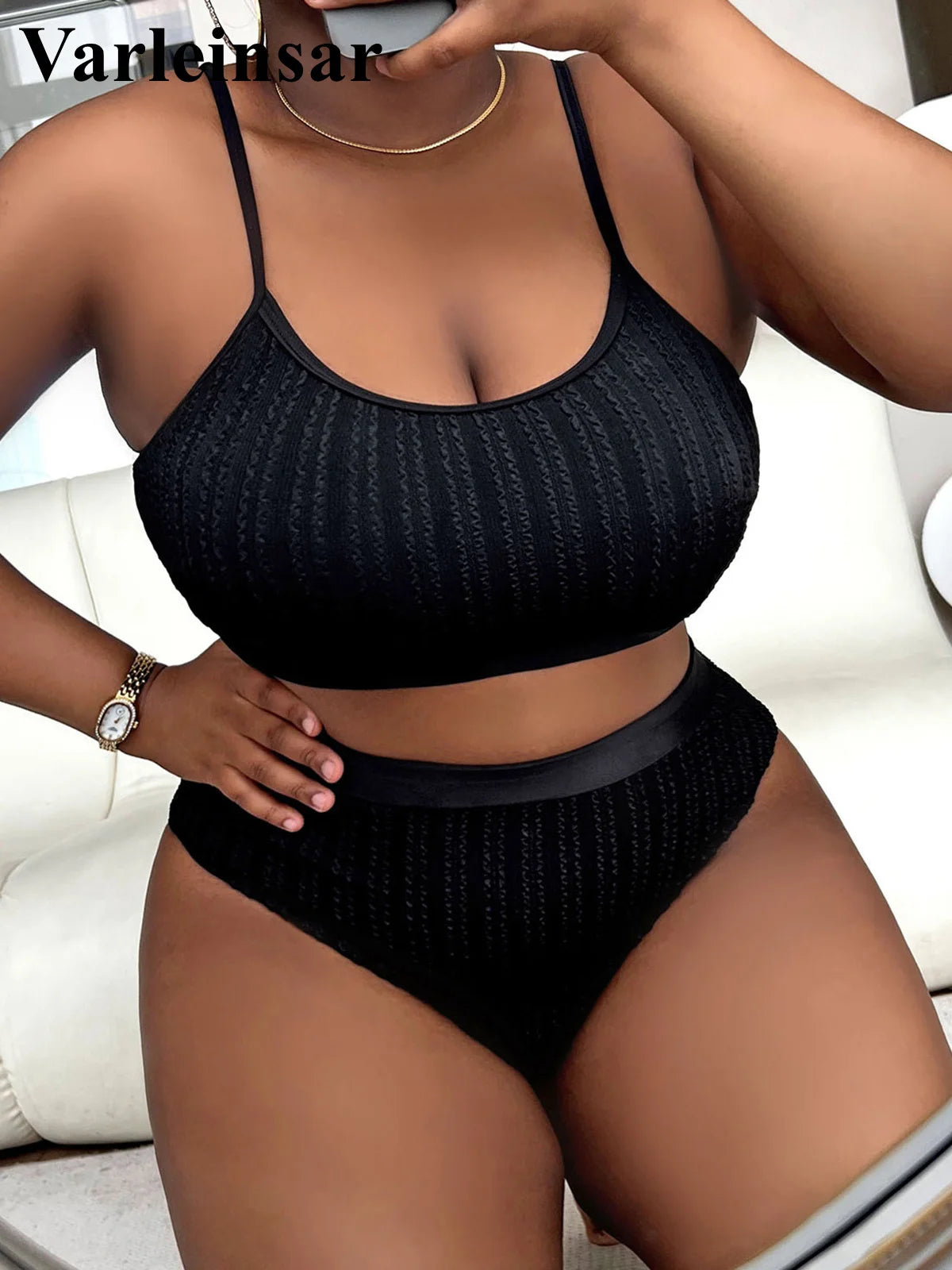 Bikini côtelé grandes tailles (XL à 4XL) - Maillot de bain deux pièces pour femme.