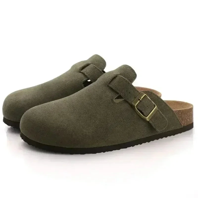 Chaussures pour femmes, pantoufles fermées, sabots en cuir suédé de vachette, nouveautés.