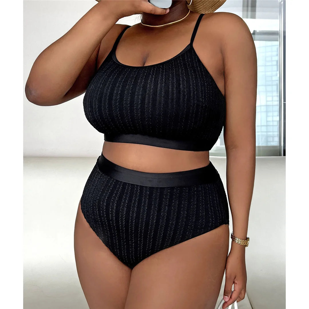 Bikini côtelé grandes tailles (XL à 4XL) - Maillot de bain deux pièces pour femme.