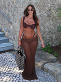 Ensemble bikini 3 pièces froncé, maillot de bain string avec jupe de plage.