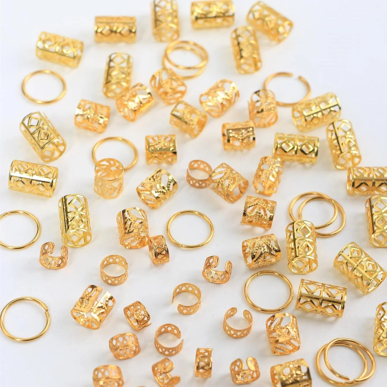 80 anneaux à cheveux ajourés, accessoires de coiffure DIY, bijoux pour tresses, dreadlocks et tresses.
