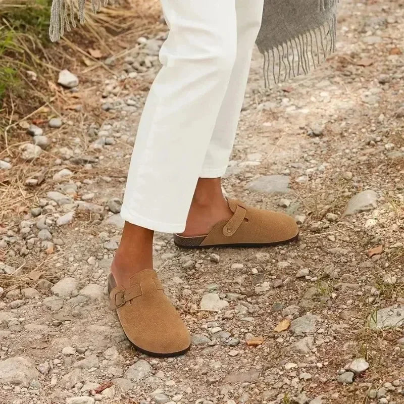 Chaussures pour femmes, pantoufles fermées, sabots en cuir suédé de vachette, nouveautés.
