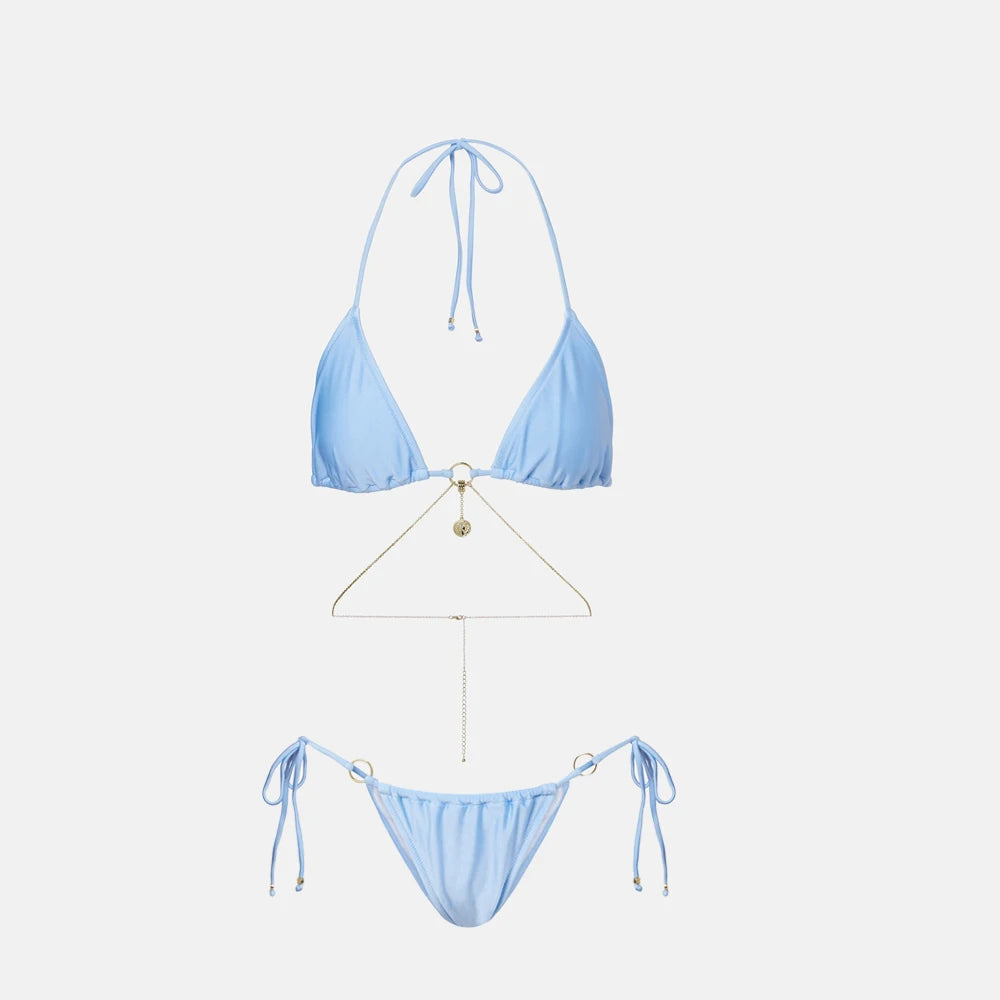 Ensemble bikini 3 pièces sexy avec paréo, bikini push-up échancré pour femme.