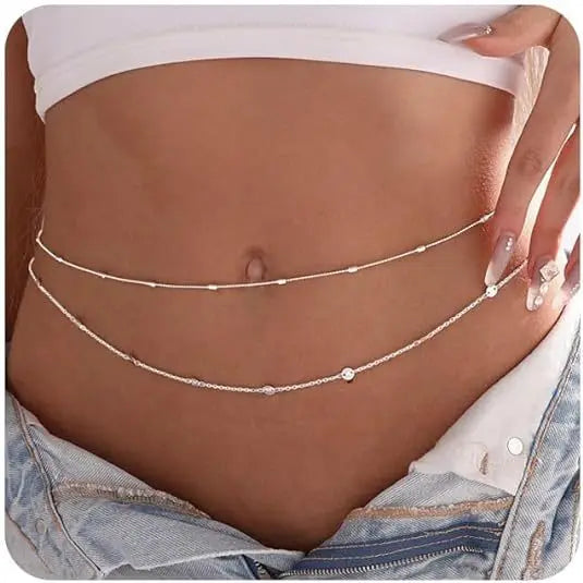 Chaînes de taille étanches pour femmes, plaquées or, en acier inoxydable, ornées de perles cubaines et de perles satellites. Bijou de corps pour ceinture abdominale.