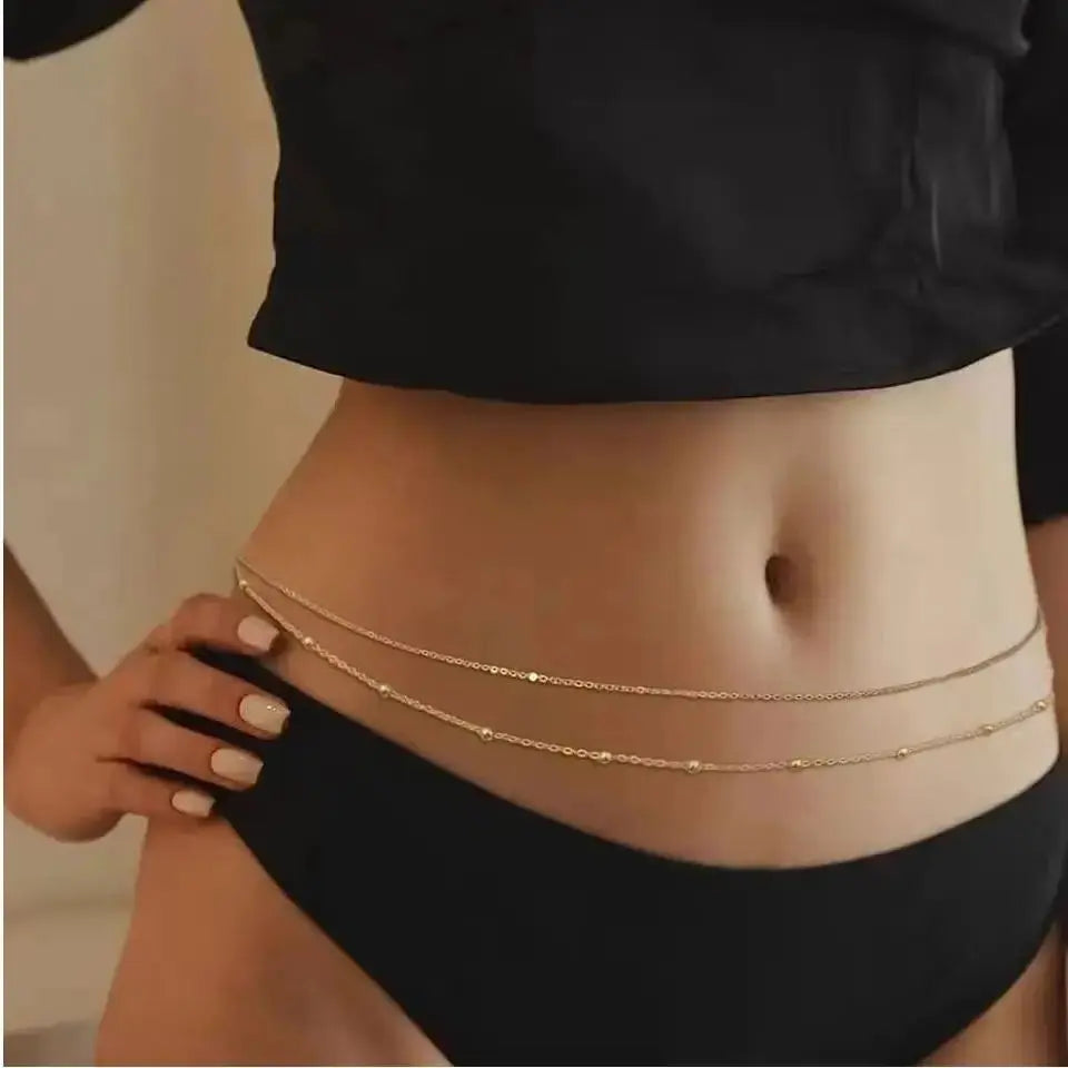 Chaînes de ventre doubles pour femmes, couleur or bijou de corps élégant et polyvalent.
