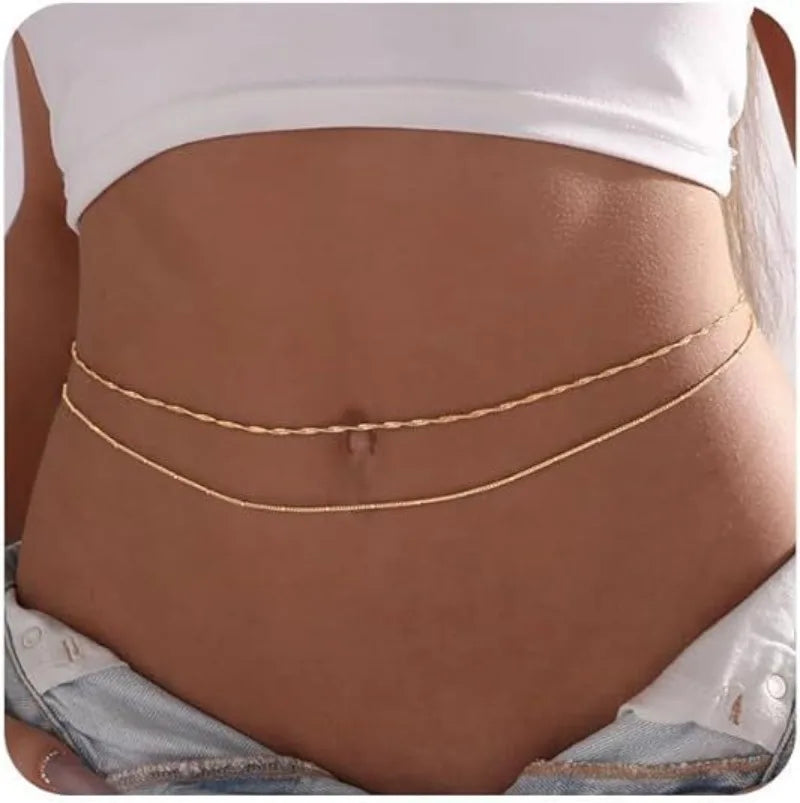 Chaînes de taille étanches pour femmes, plaquées or, en acier inoxydable, ornées de perles cubaines et de perles satellites. Bijou de corps pour ceinture abdominale.