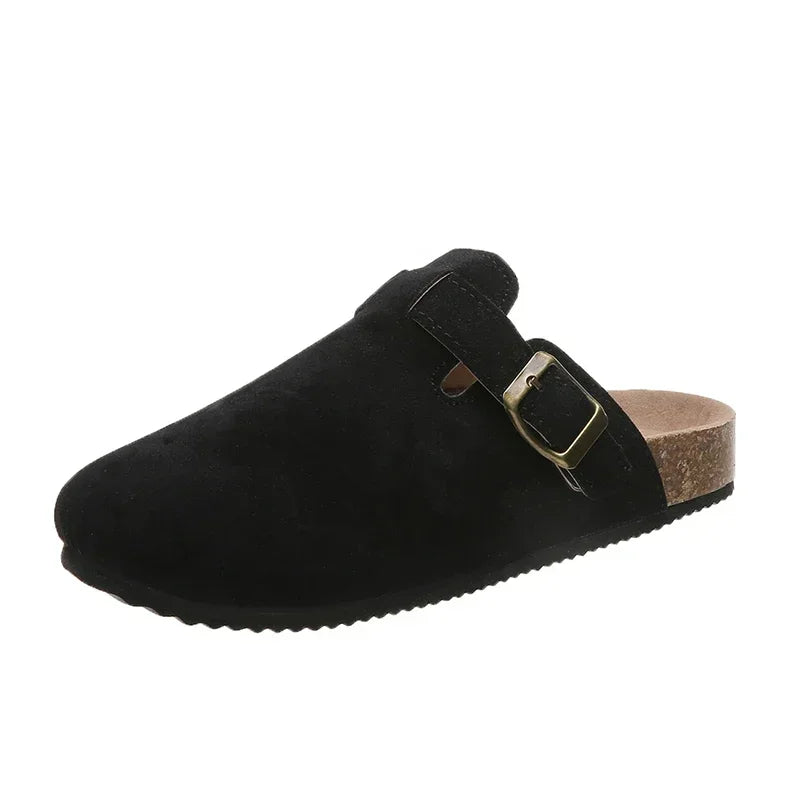 Chaussures pour femmes, pantoufles fermées, sabots en cuir suédé de vachette, nouveautés.