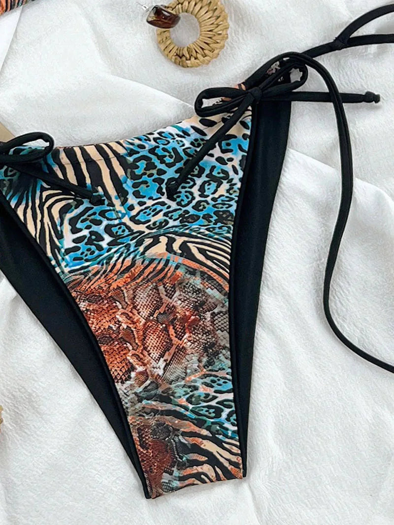 Maillot de bain bikini léopard sexy à bretelles push-up, ensemble bikini trois points, taille basse, maillot de bain d'été dos nu.