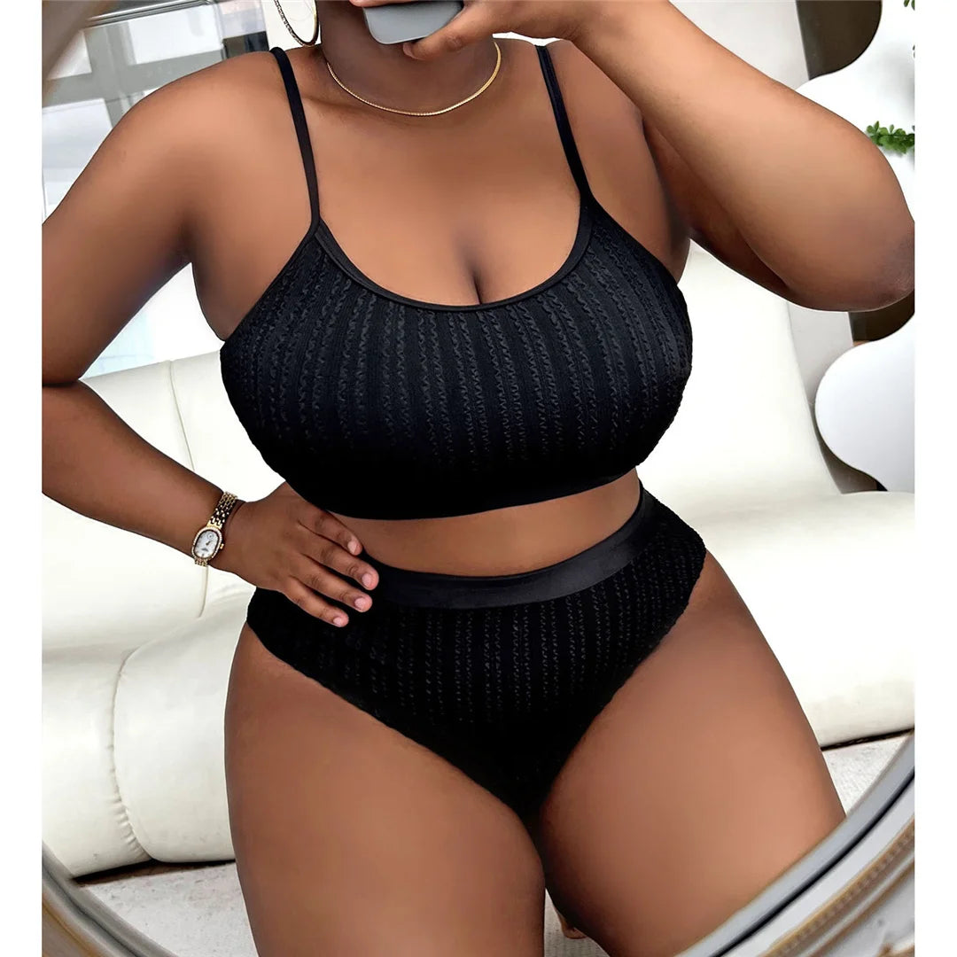 Bikini côtelé grandes tailles (XL à 4XL) - Maillot de bain deux pièces pour femme.