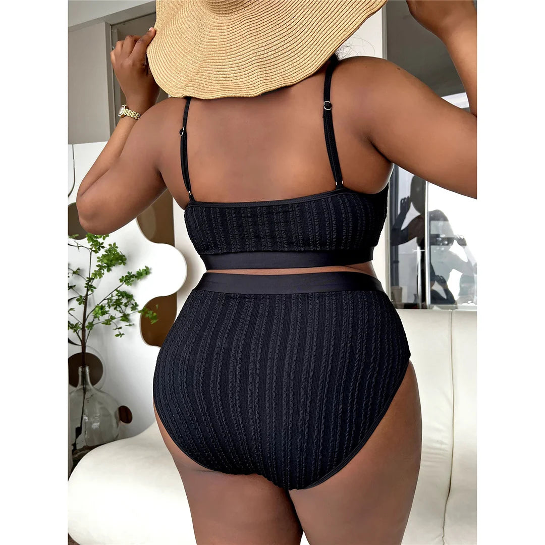 Bikini côtelé grandes tailles (XL à 4XL) - Maillot de bain deux pièces pour femme.