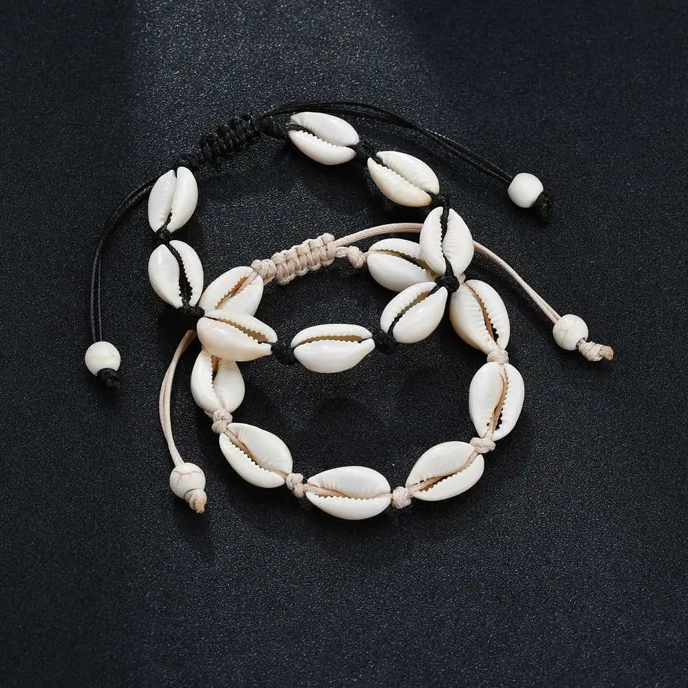 Bracelet de cheville coquillage d'été pour femme, style bohème, corde tressée, chaîne ajustable.