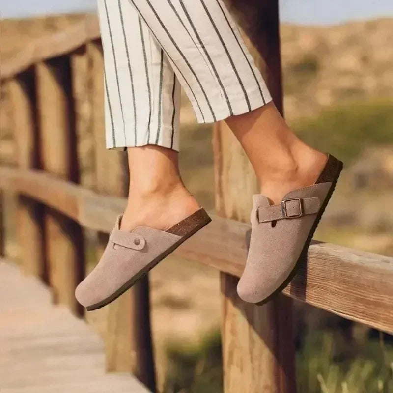 Chaussures pour femmes, pantoufles fermées, sabots en cuir suédé de vachette, nouveautés.