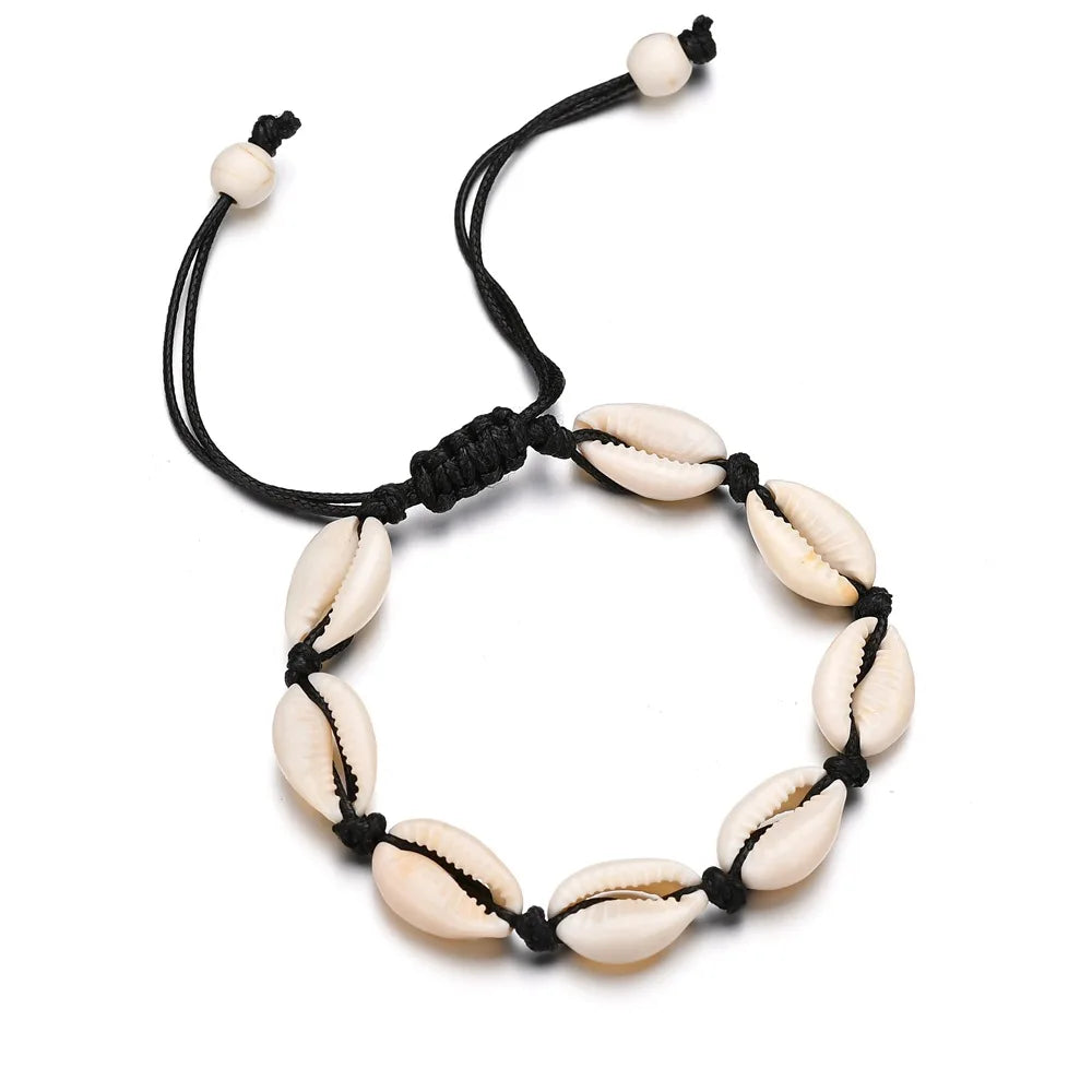 Bracelet de cheville coquillage d'été pour femme, style bohème, corde tressée, chaîne ajustable.