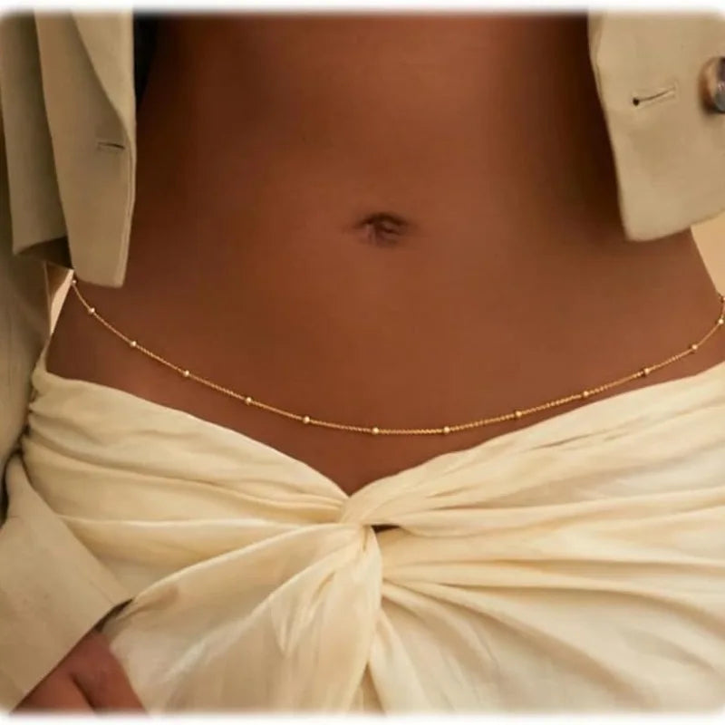 Chaînes de taille étanches pour femmes, plaquées or, en acier inoxydable, ornées de perles cubaines et de perles satellites. Bijou de corps pour ceinture abdominale.