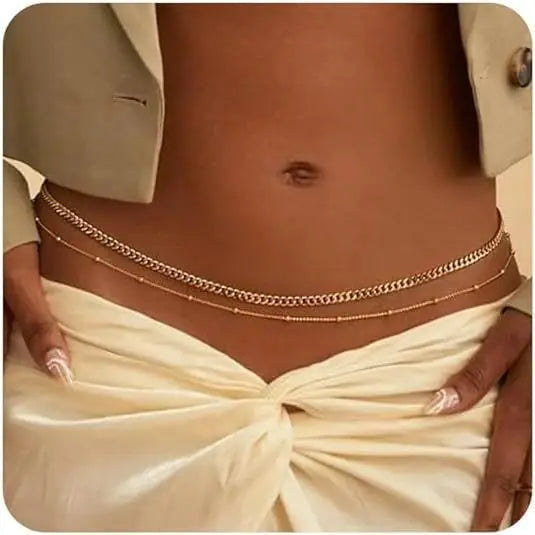 Chaînes de taille étanches pour femmes, plaquées or, en acier inoxydable, ornées de perles cubaines et de perles satellites. Bijou de corps pour ceinture abdominale.