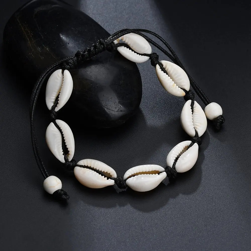Bracelet de cheville coquillage d'été pour femme, style bohème, corde tressée, chaîne ajustable.