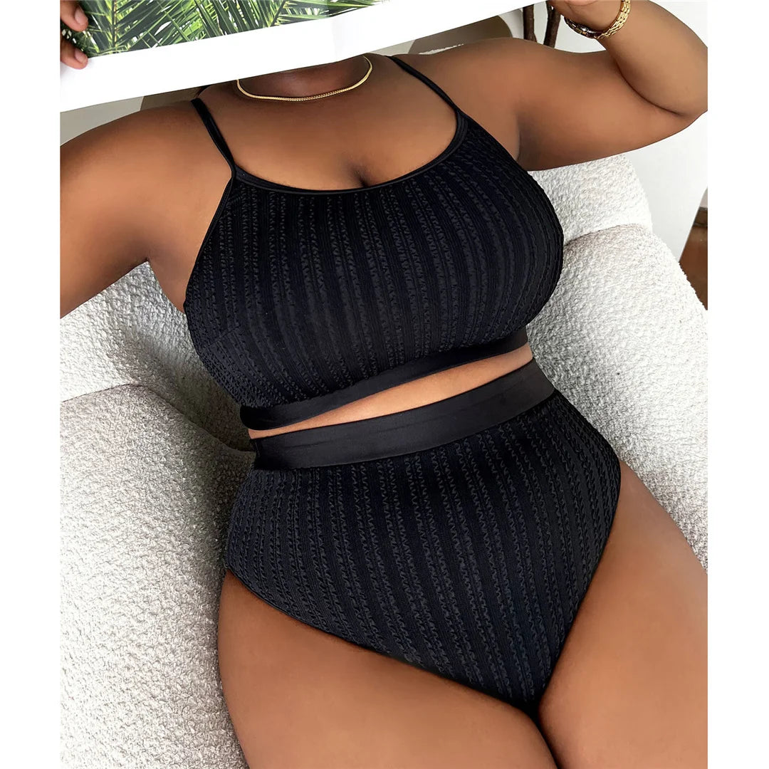 Bikini côtelé grandes tailles (XL à 4XL) - Maillot de bain deux pièces pour femme.