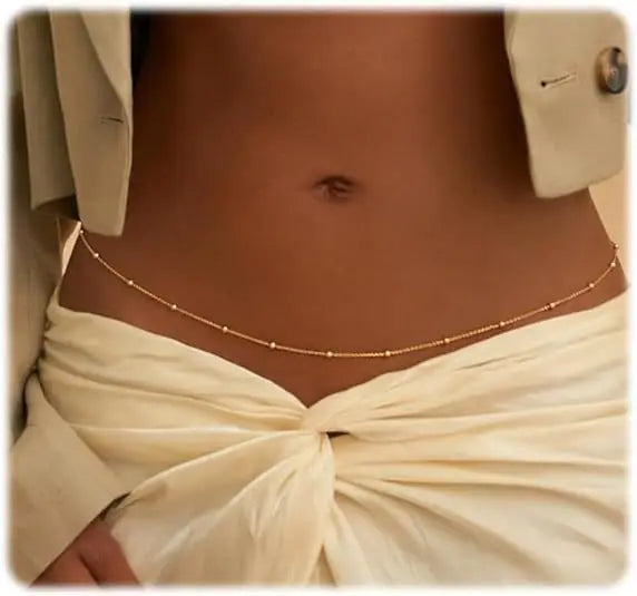 Chaînes de taille étanches pour femmes, plaquées or, en acier inoxydable, ornées de perles cubaines et de perles satellites. Bijou de corps pour ceinture abdominale.